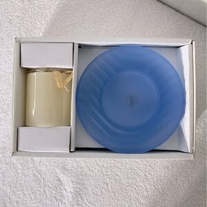 Dansk Handmade Art Glass Tsunami Blue Glass Pillar Holder With Candle